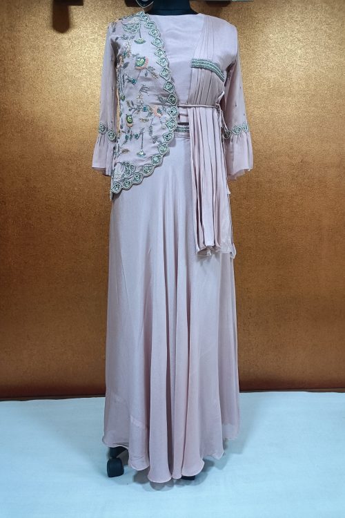 Label T2 Designer One side fall  jacket with Bustair & skirt : Full hand embroidery