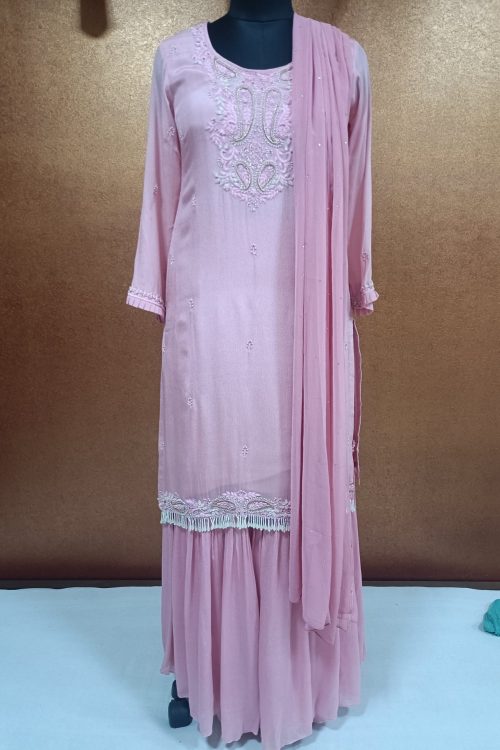 Label T2 Designer Kurti with Sharara with Full hand embroidery
