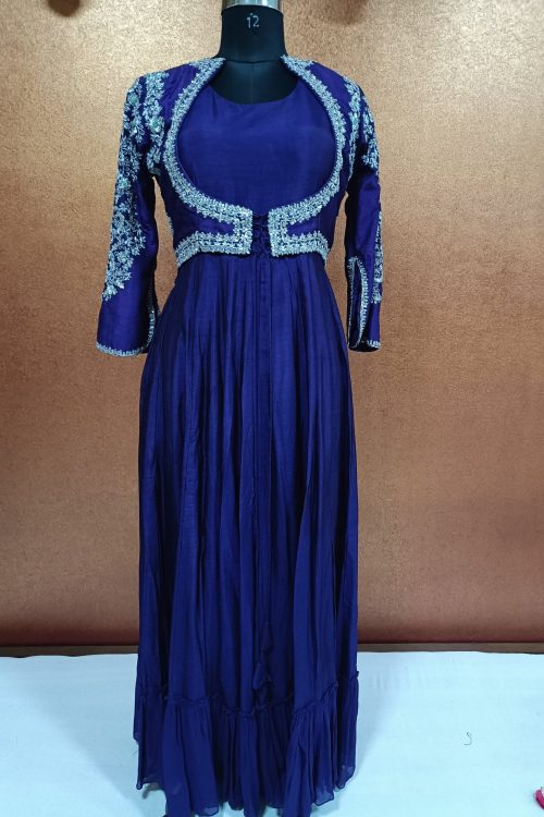 Purple Light Greyish Work Gown Full Hand Embroidery