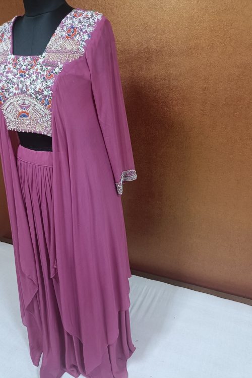 Exclusive Label T2 Designer Indo Western Hanky Cut with Full hand embroidery