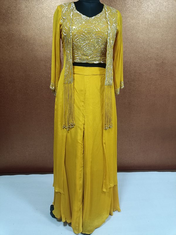 Label T2 Designer Jacket,  Crop Top with Plazo