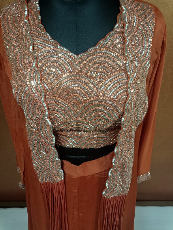 Label T2 Designer Jacket Crop Top with Plazo - Image 2