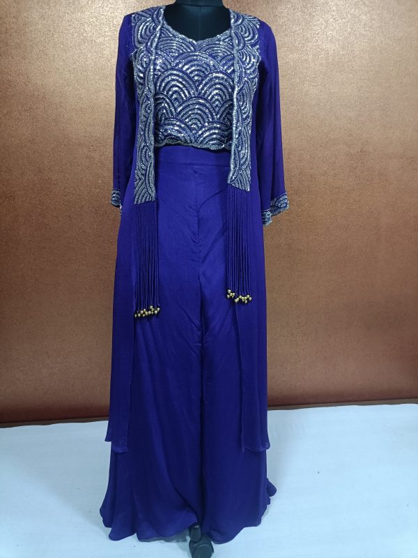 Label T2 Designer Jacket Crop Top with Plazo