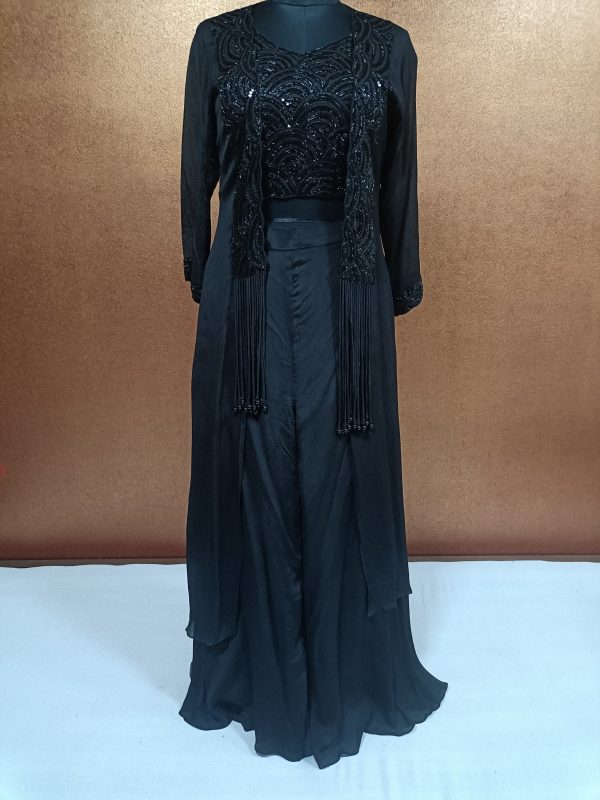 Label T2 Designer Jacket Crop Top with Plazo full handwork