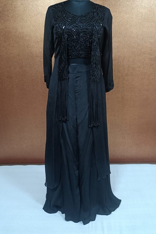 Label T2 Designer Jacket Crop Top with Plazo full handwork