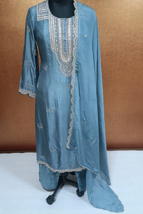 Label T2 Designer Kurti with Pant & Dupatta 
FULL Hand Dabka Embroidery