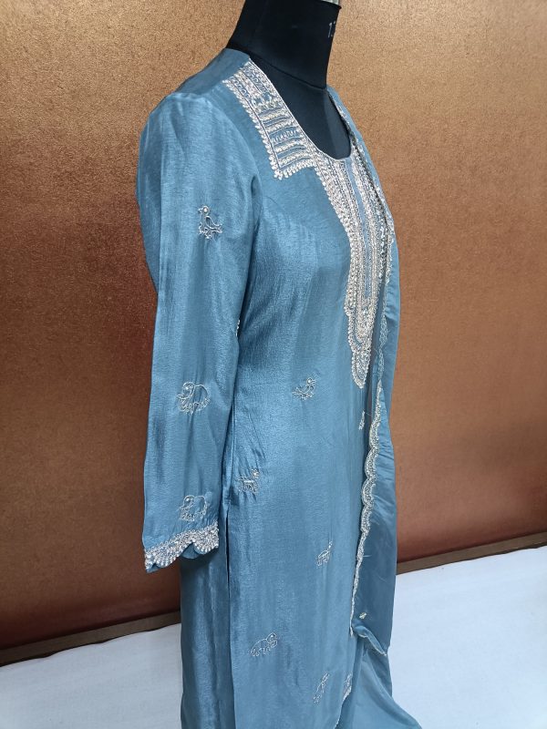 Label T2 Designer Kurti with Pant & Dupatta 
FULL Hand Dabka Embroidery - Image 2
