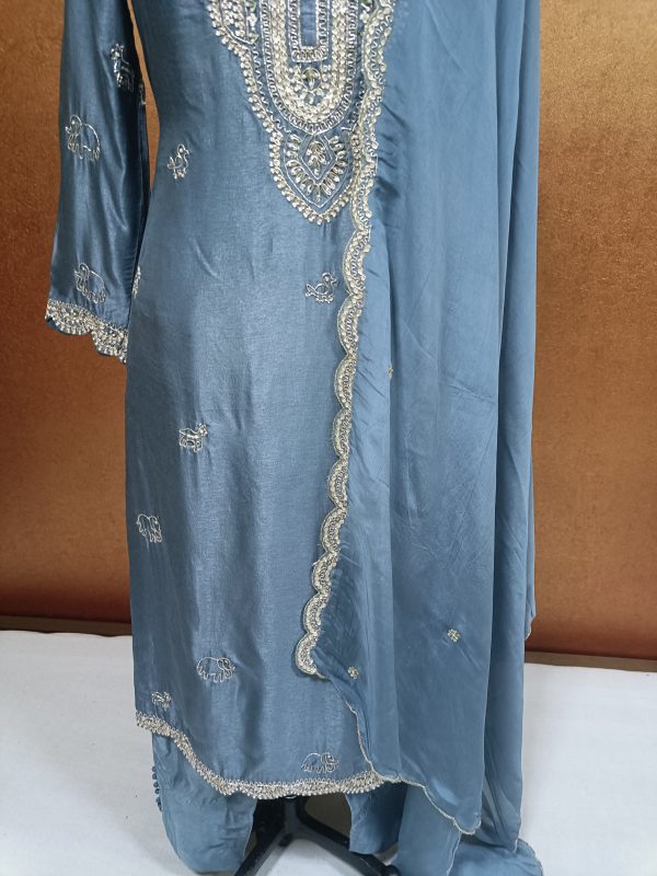 Label T2 Designer Kurti with Pant & Dupatta 
FULL Hand Dabka Embroidery - Image 3