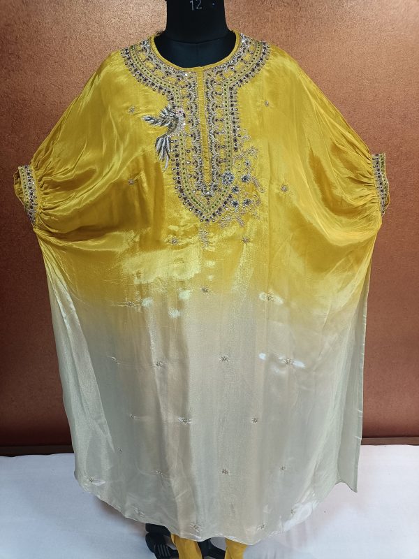 Label T2 Designer Kaftan with Dhoti & Puff Sleeves Hand Embroidery