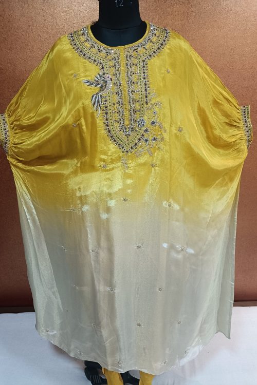 Label T2 Designer Kaftan with Dhoti & Puff Sleeves Hand Embroidery
