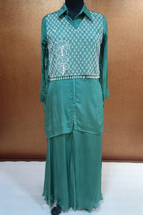 Label T2 Designer Co-ord Set with Jacket with full Handwork