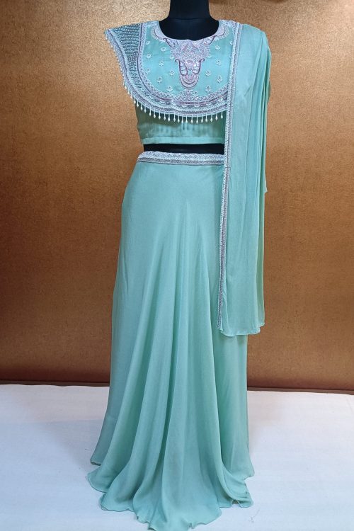 Label T2 Designer false Yoke Crop Top with Skirt