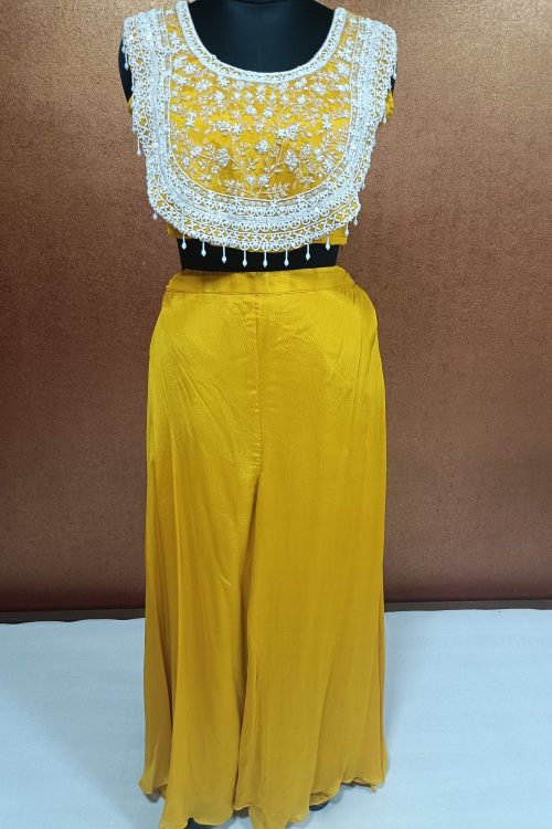 Label T2 Designer false Yoke Blouse with Plazo Hand Embroidery