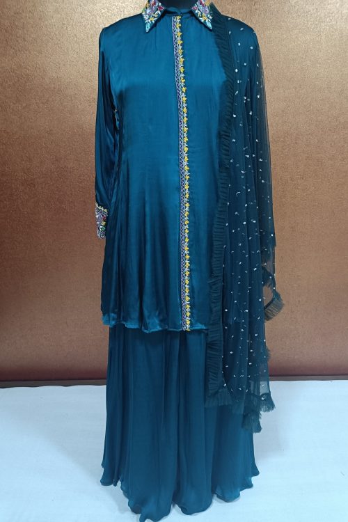 Label T2 Designer Kurti with Plazo and hand embroidery