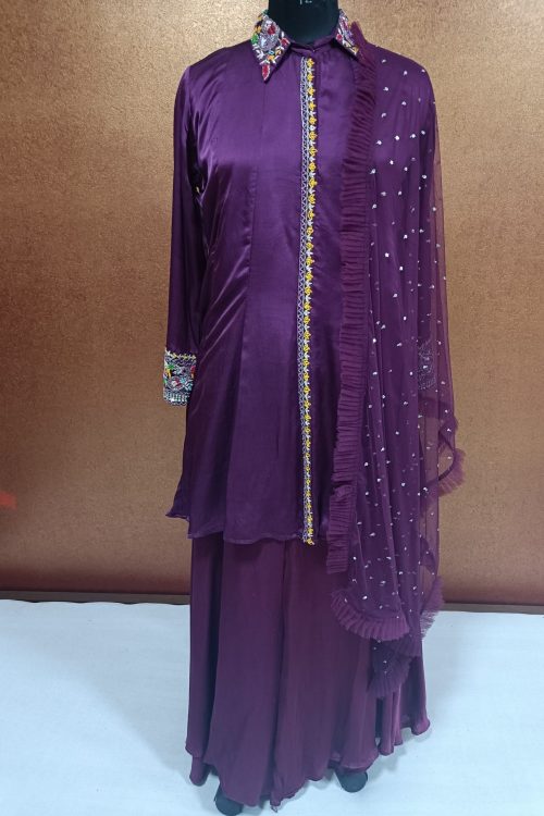 Label T2 Designer Kurti with Plazo and hand embroidery