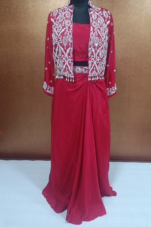 Label T2 Designer short Jacket Bustair with Skirt: Full Handwork