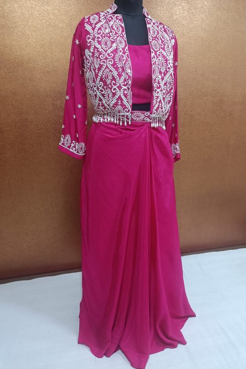 Label T2 Designer short Jacket Bustair with Skirt: Full Handwork