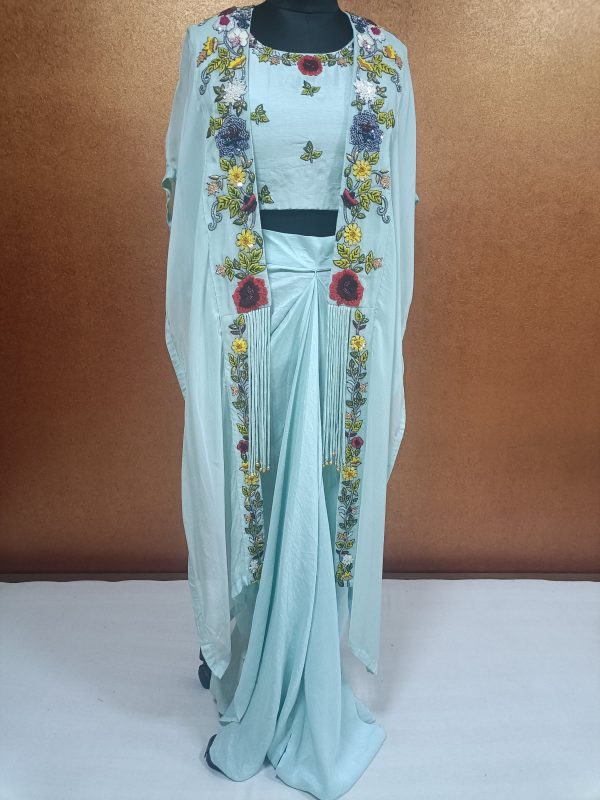 Label T2 Designer Jacket Bustair with Skirt: FULL HAND Resham Embroidery