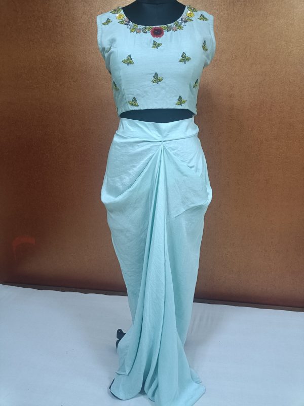 Label T2 Designer Jacket Bustair with Skirt: FULL HAND Resham Embroidery - Image 3