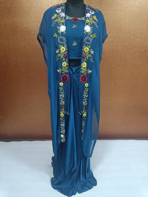 Label T2 Designer Jacket Bustair with Skirt: FULL HAND Resham Embroidery
