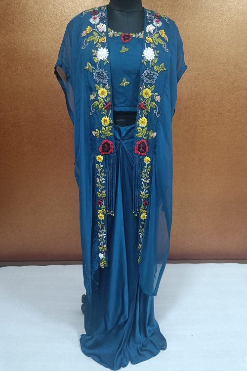 Label T2 Designer Jacket Bustair with Skirt: FULL HAND Resham Embroidery