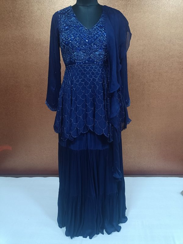 LABEL T2 DESIGNER PEPLUM DOUBLE LAYER SHARARA WITH RUFFLE DUPATTA Hand Embroidery