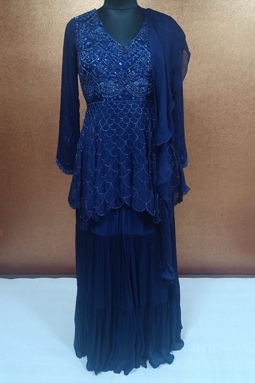 LABEL T2 DESIGNER PEPLUM DOUBLE LAYER SHARARA WITH RUFFLE DUPATTA Hand Embroidery