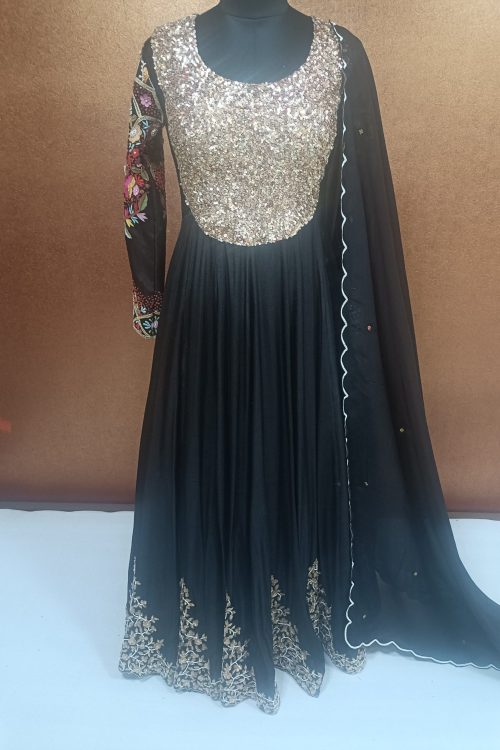 Exclusive Label T2 Designer Anarkali Gown with Dupatta. FULL Hand Embroidery