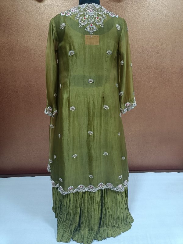Exclusive Label T2 Designer Jacket Bustair with Crush Lehenga: FULL HAND Embroidery - Image 3