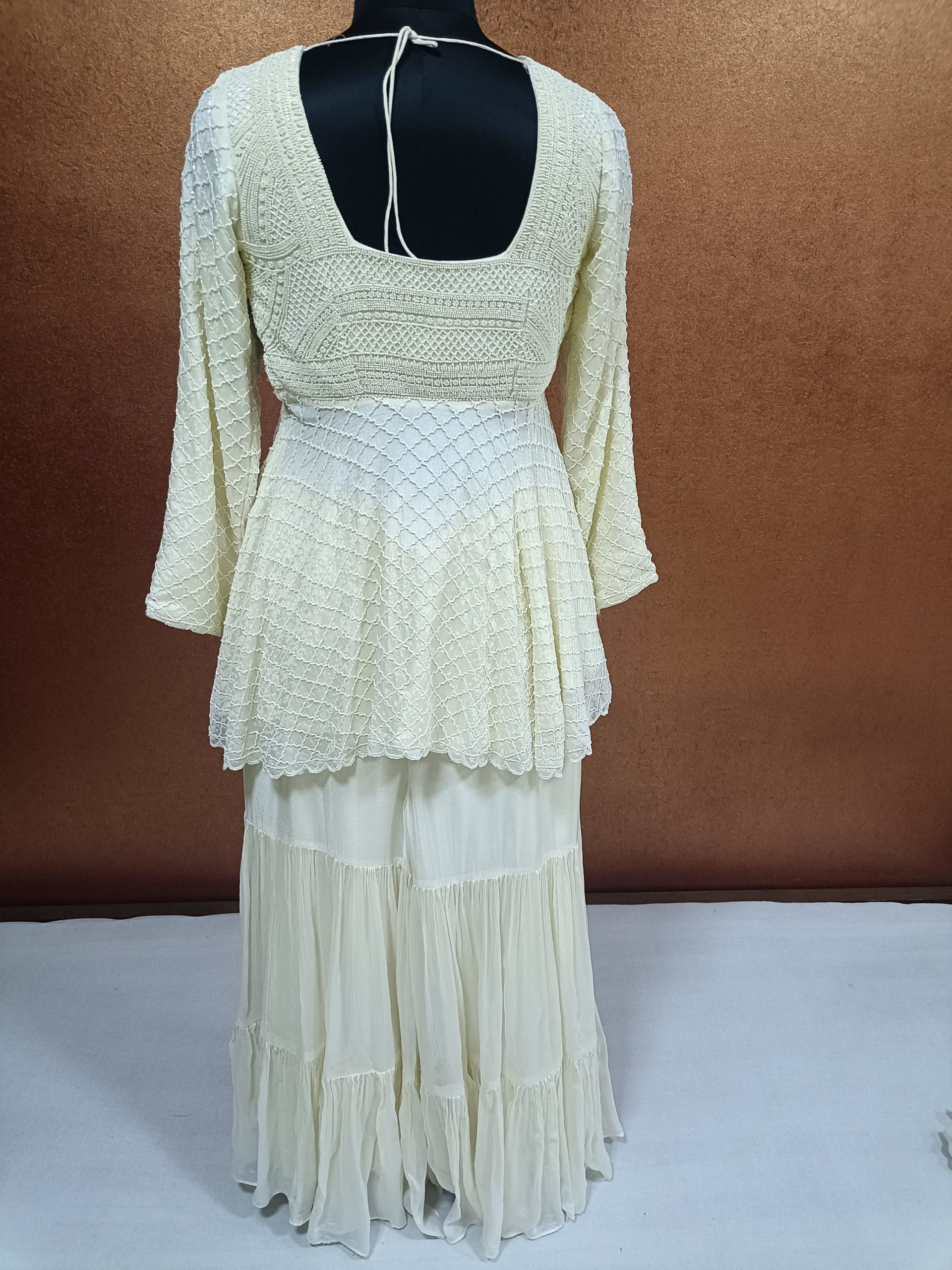 Label T2 Designer Peplum, Double layer Sharara with Ruffle Dupatta Heavy Hand Embroidery - Image 5