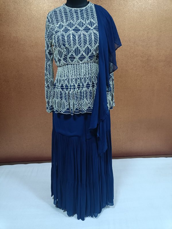 Exclusive Label T2 Designer Peplum Double layer Sharara with Ruffle Dupatta