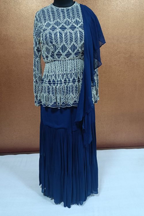 Exclusive Label T2 Designer Peplum Double layer Sharara with Ruffle Dupatta