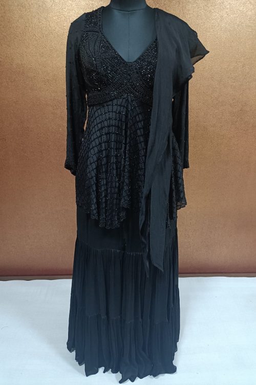 Label T2 Designer Peplum Double layer Sharara with Ruffle Dupatta 
Full Hand Embroidery