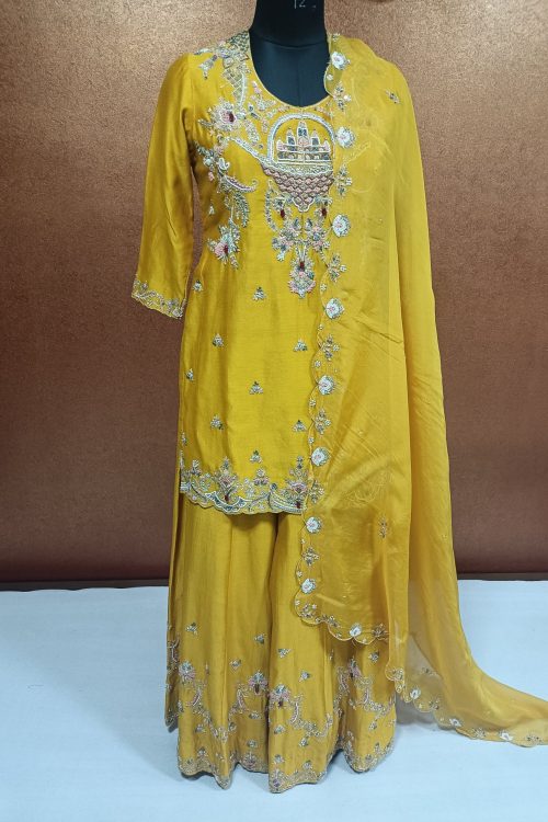 Label T2 Designer Kurti Garara with Dupatta. Full Heavy Hand Embroidery