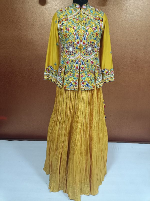 Exclusive Label T2 Designer Short Jacket with Crush Lehenga