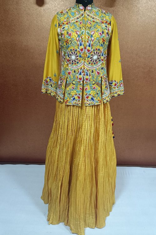 Exclusive Label T2 Designer Short Jacket with Crush Lehenga