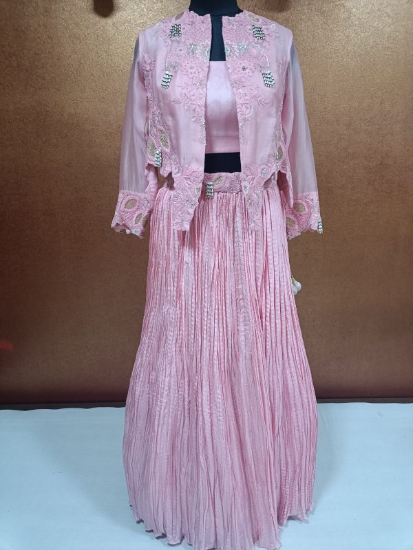 Label T2 Designer Western short Jacket Bustair with Crush Lehenga