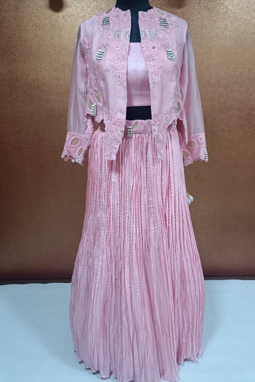 Label T2 Designer Western short Jacket Bustair with Crush Lehenga