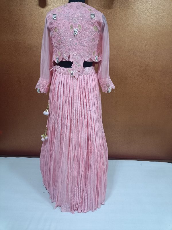 Label T2 Designer Western short Jacket Bustair with Crush Lehenga - Image 3