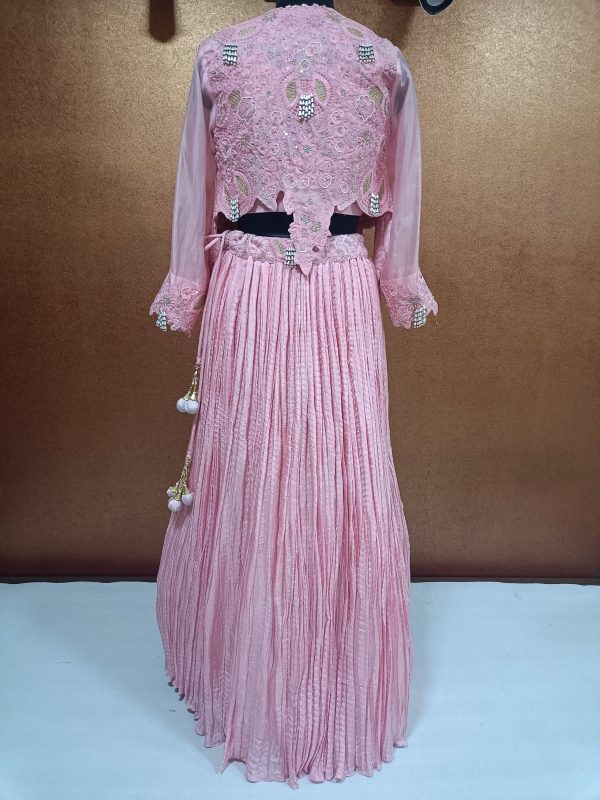 Label T2 Designer Western short Jacket Bustair with Crush Lehenga - Image 4