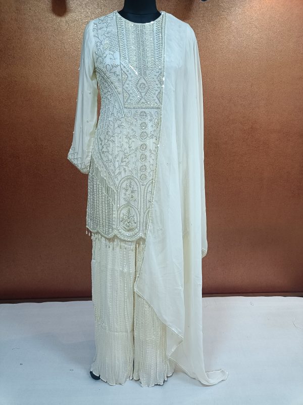 Label T2 Designer Kurti Sharara Dupatta. Full Hand Embroidery