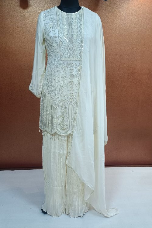 Label T2 Designer Kurti Sharara Dupatta. Full Hand Embroidery