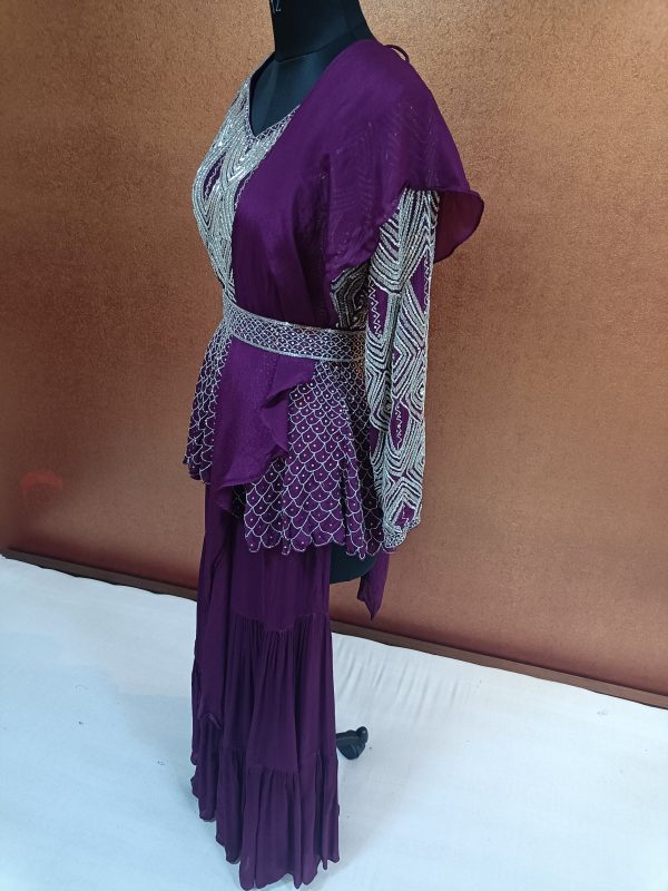Label T2 Designer Peplum Double layer Sharara with Ruffle Dupatta: Heavy Hand Embroidery - Image 2
