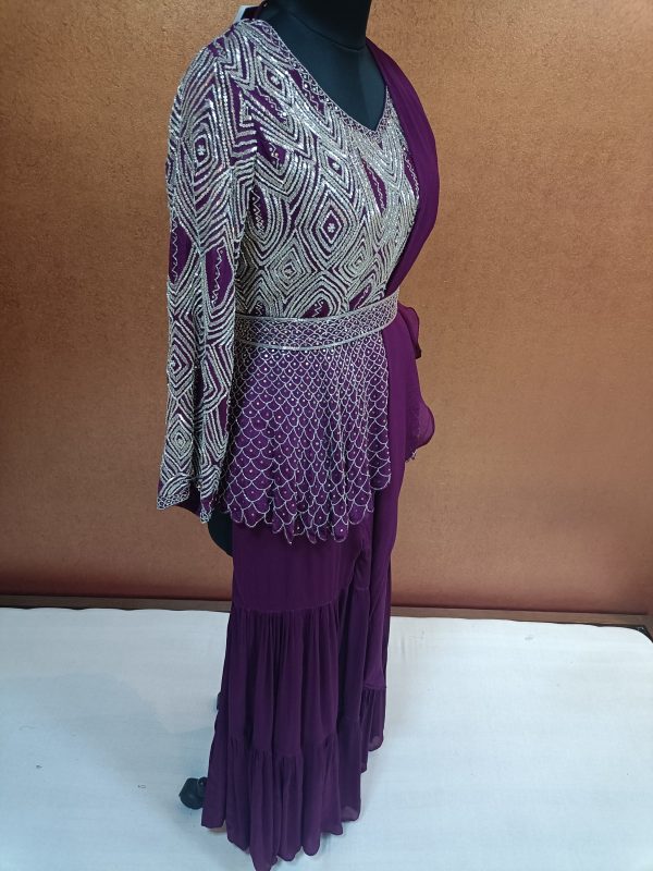 Label T2 Designer Peplum Double layer Sharara with Ruffle Dupatta: Heavy Hand Embroidery - Image 3