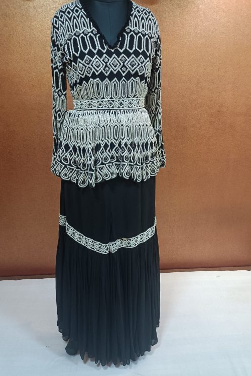 Label T2 Designer Peplum Double layer Sharara, Waist Belt