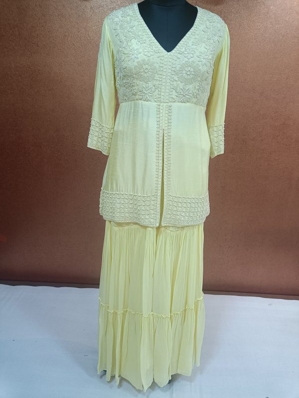 Label T2 Designer Peplum with Double layer Sharara: Hand Embroidery - Image 2
