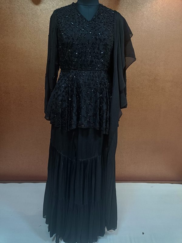 Label T2 Designer Peplum with Layer Sharara with Ruffle Dupatta:Pure Hand Embroidery