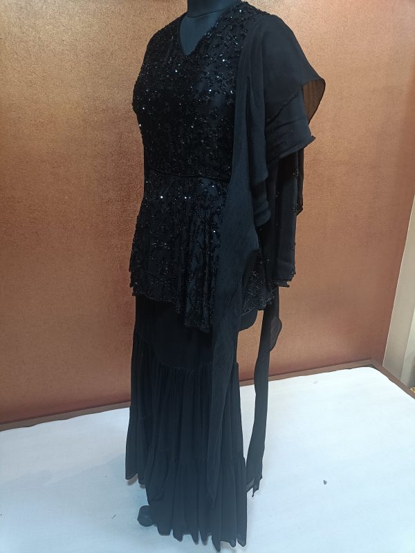 Label T2 Designer Peplum with Layer Sharara with Ruffle Dupatta:Pure Hand Embroidery - Image 3