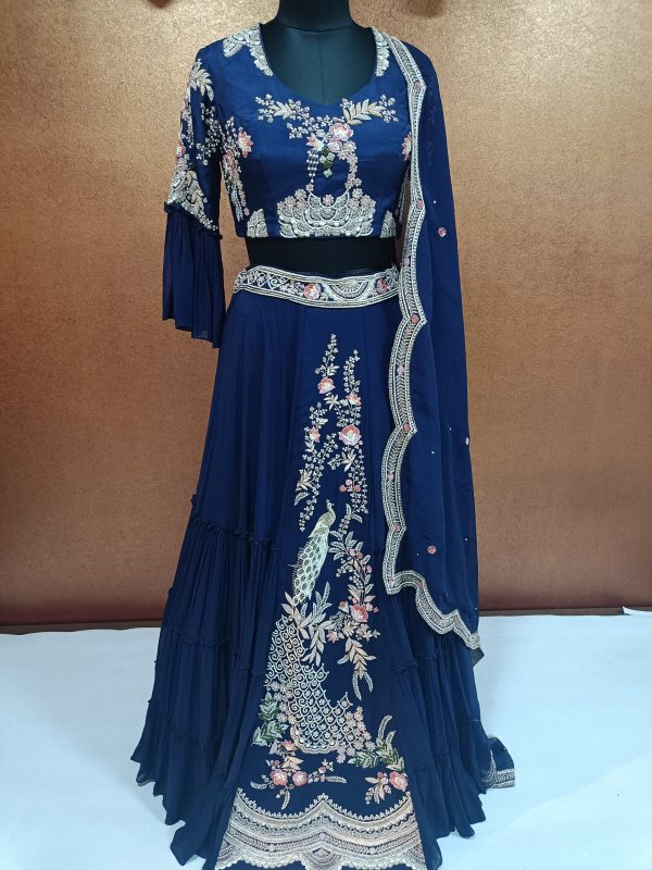 Label T2 Designer Central Panel Lehenga with Dupatta with Heavy Hand Embroidery