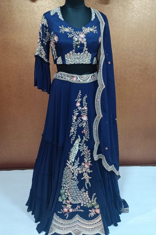 Label T2 Designer Central Panel Lehenga with Dupatta with Heavy Hand Embroidery